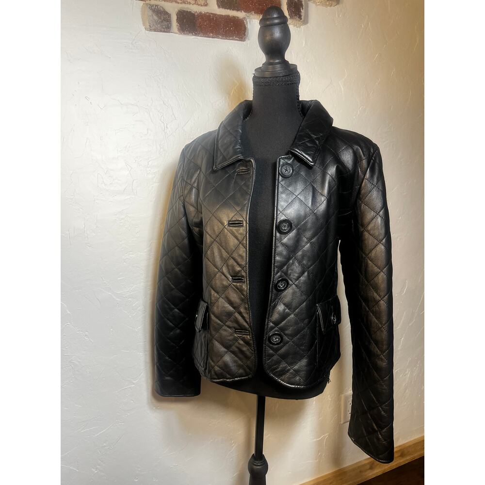 Wilson Quilted Design Genuine Leather Button Closure Black Jacket Women's Size L